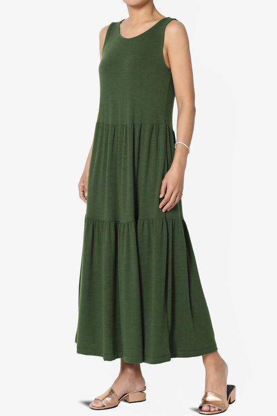 Macie Sleeveless Tiered Jersey Long Midi Dress ARMY GREEN_3