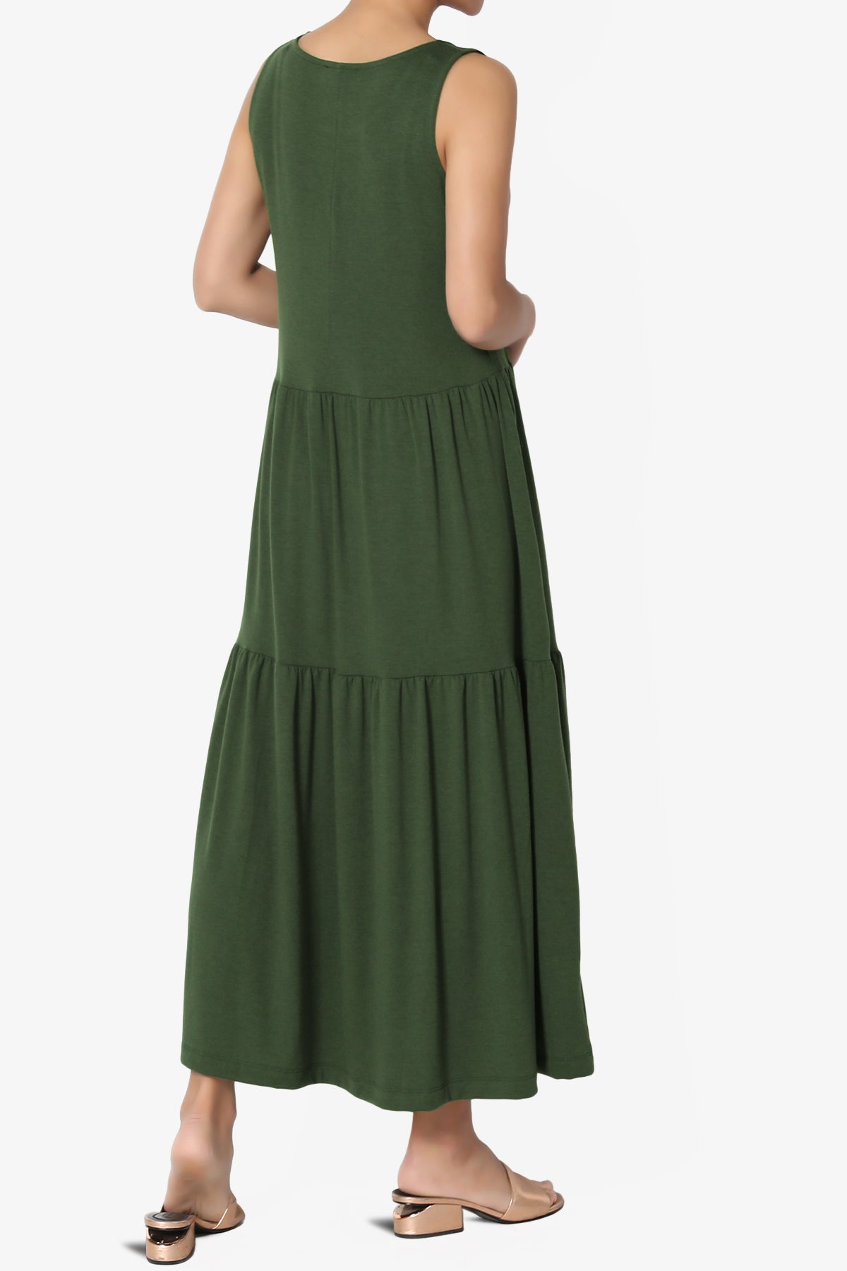 Macie Sleeveless Tiered Jersey Long Midi Dress ARMY GREEN_4
