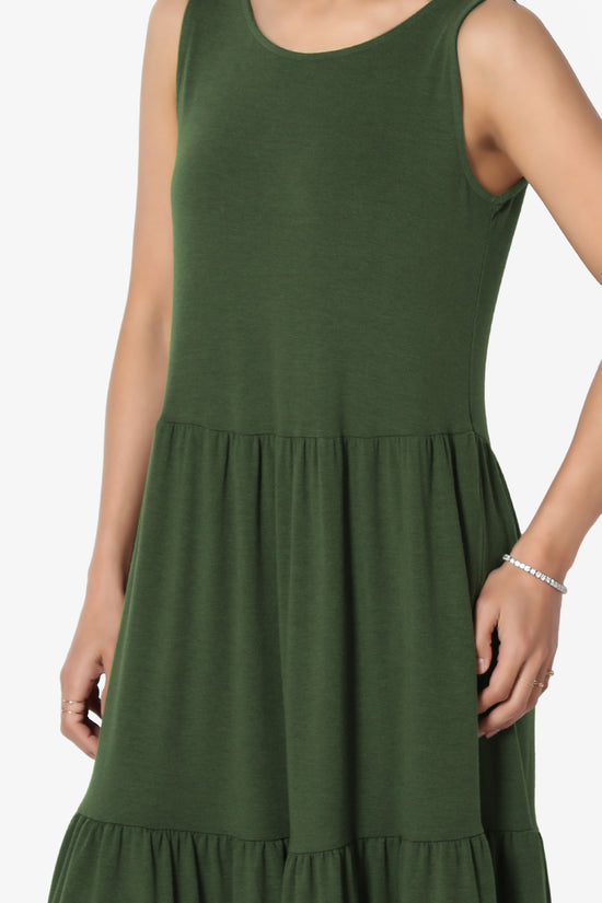 Macie Sleeveless Tiered Jersey Long Midi Dress ARMY GREEN_5
