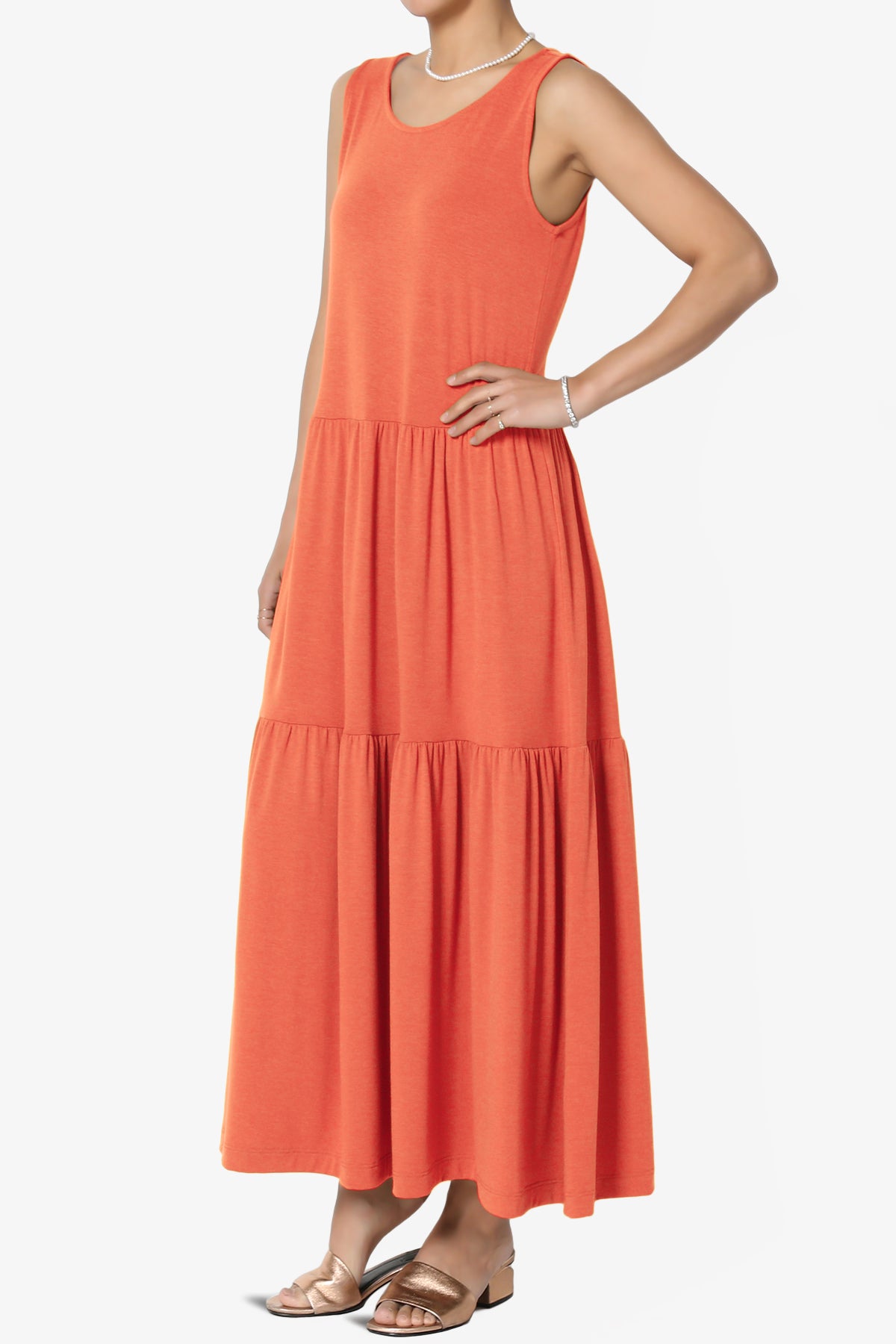 Macie Sleeveless Tiered Jersey Long Midi Dress ASH COPPER_3