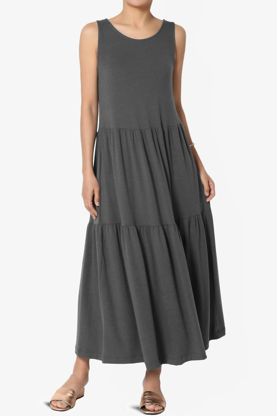 Macie Sleeveless Tiered Jersey Long Midi Dress ASH GREY_1