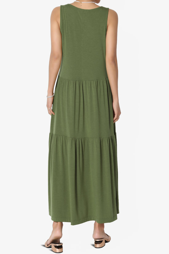 Macie Sleeveless Tiered Jersey Long Midi Dress ASH OLIVE_2
