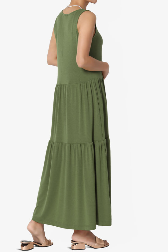 Macie Sleeveless Tiered Jersey Long Midi Dress ASH OLIVE_4