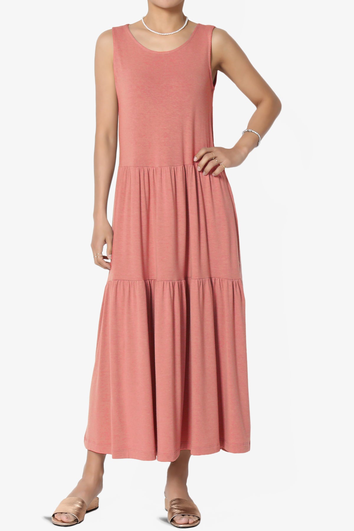 Macie Sleeveless Tiered Jersey Long Midi Dress ASH ROSE_1