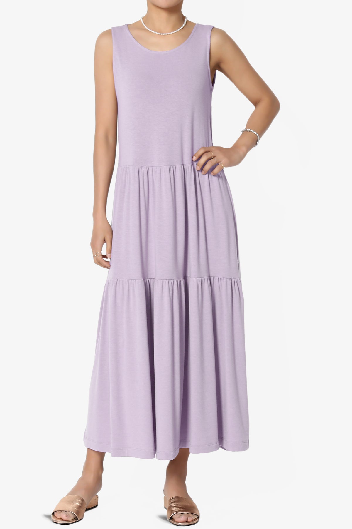 Macie Sleeveless Tiered Jersey Long Midi Dress DUSTY LAVENDER_1