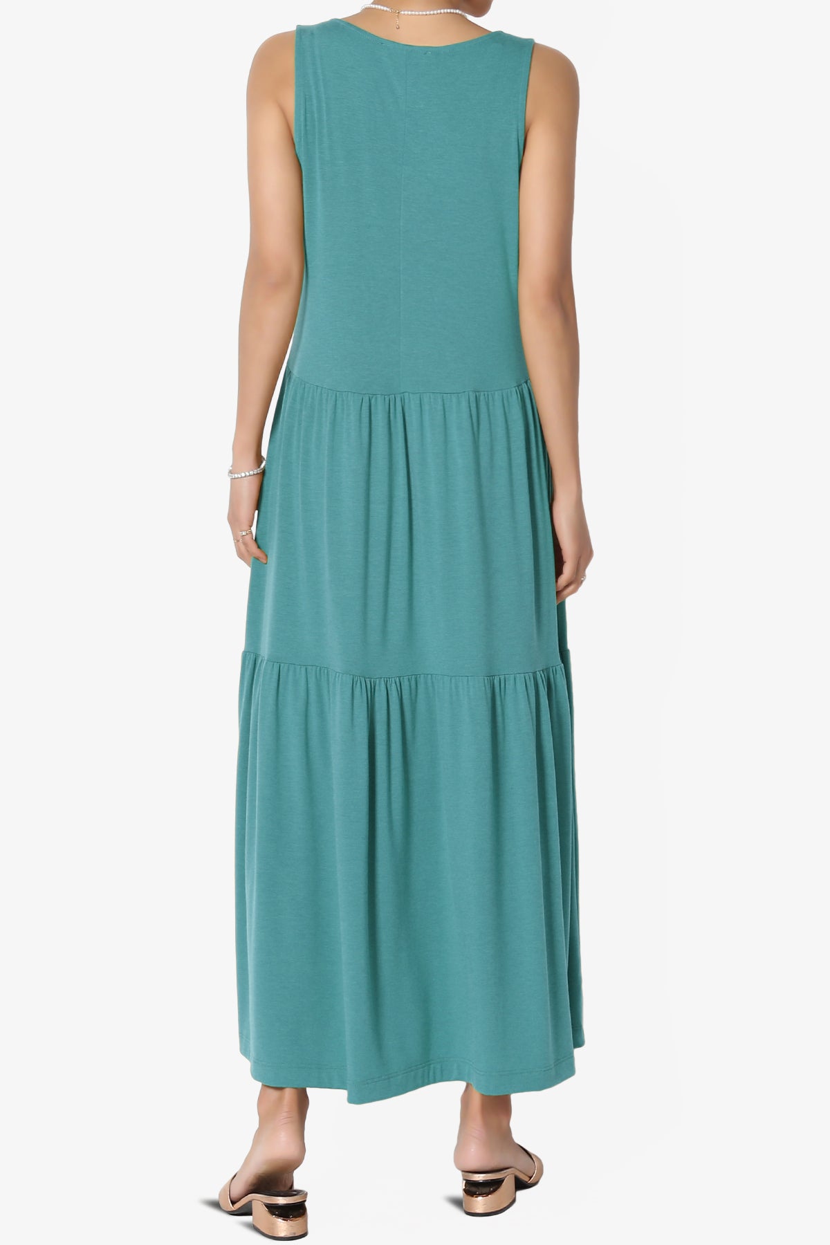 Macie Sleeveless Tiered Jersey Long Midi Dress DUSTY TEAL_2