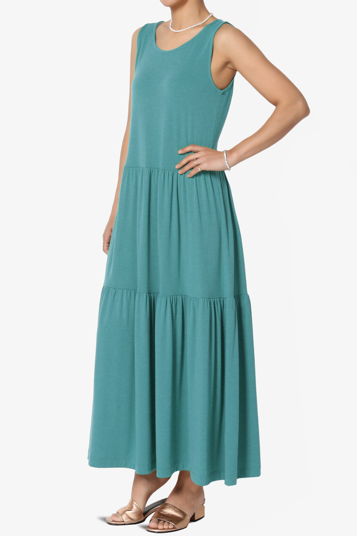 Macie Sleeveless Tiered Jersey Long Midi Dress DUSTY TEAL_3