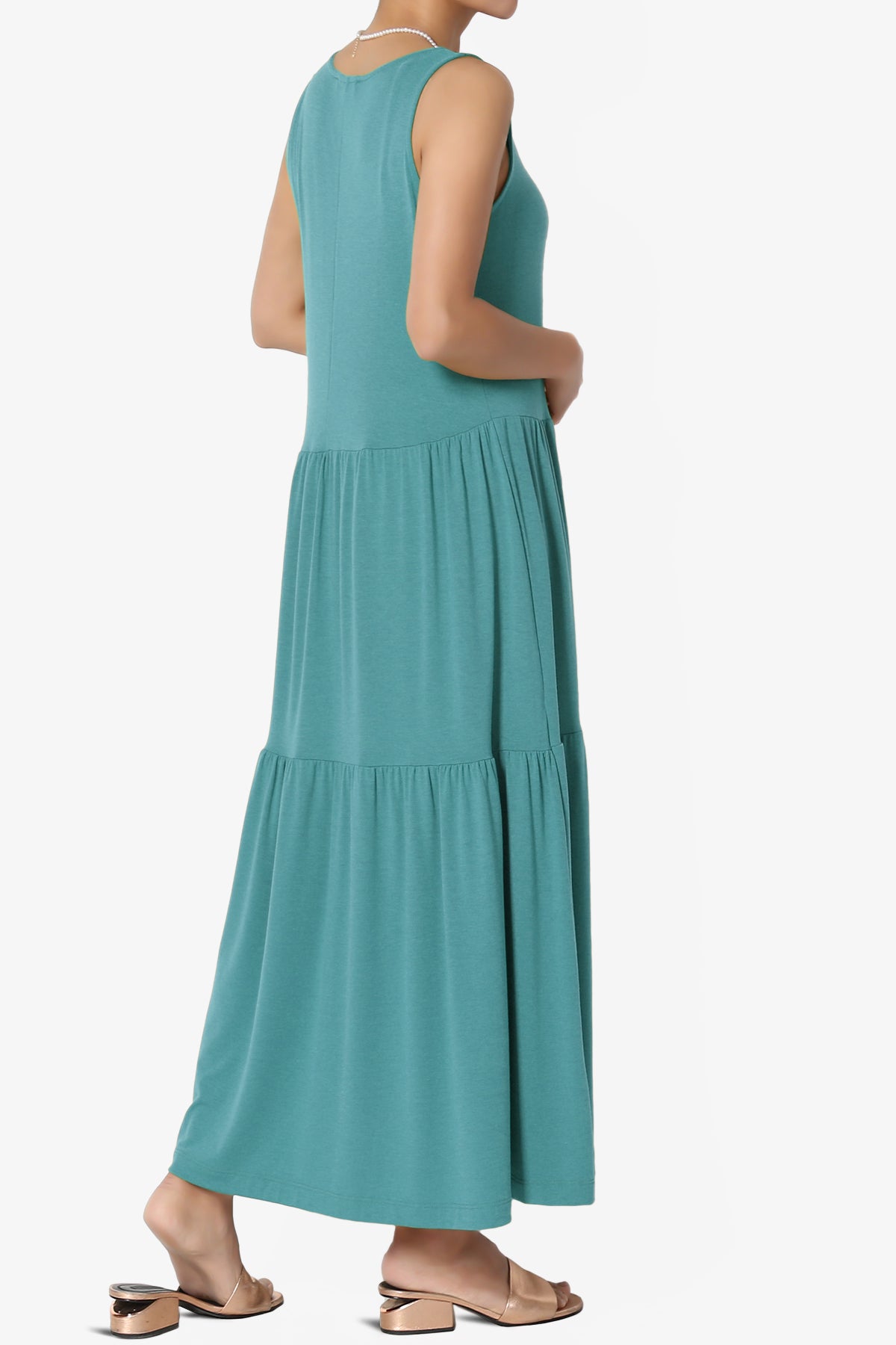 Macie Sleeveless Tiered Jersey Long Midi Dress DUSTY TEAL_4