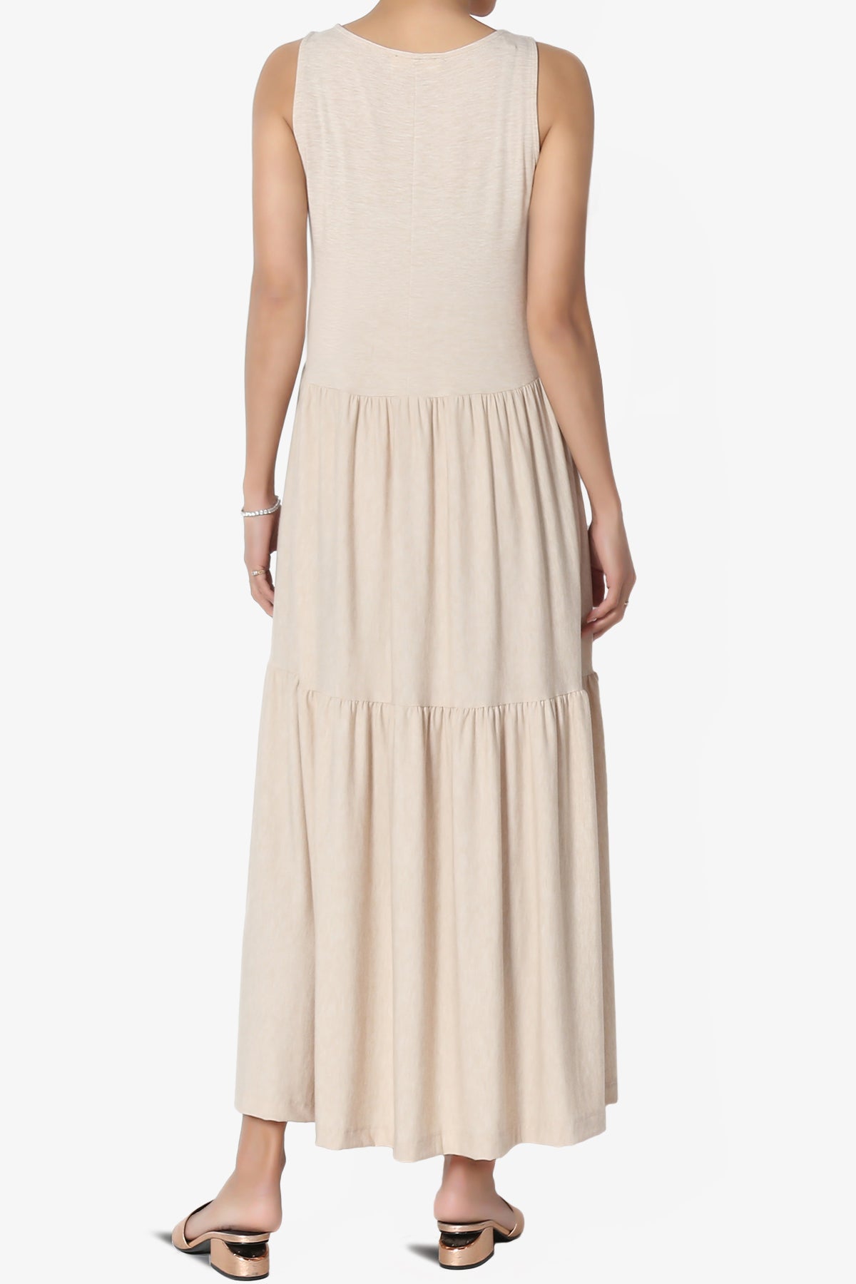 Macie Sleeveless Tiered Jersey Long Midi Dress HEATHER BEIGE_2
