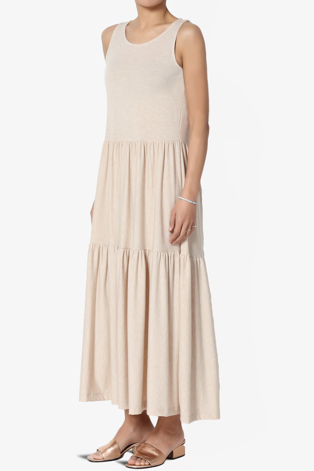 Macie Sleeveless Tiered Jersey Long Midi Dress HEATHER BEIGE_3