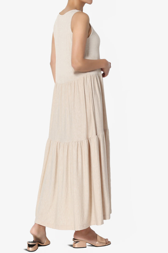 Macie Sleeveless Tiered Jersey Long Midi Dress HEATHER BEIGE_4