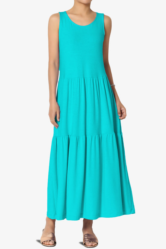 Macie Sleeveless Tiered Jersey Long Midi Dress ICE BLUE_1
