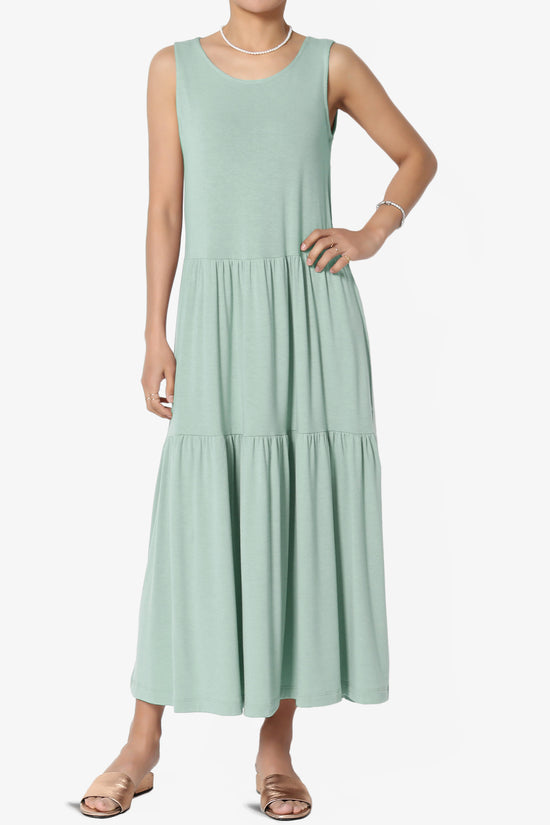 Macie Sleeveless Tiered Jersey Long Midi Dress LIGHT GREEN_1