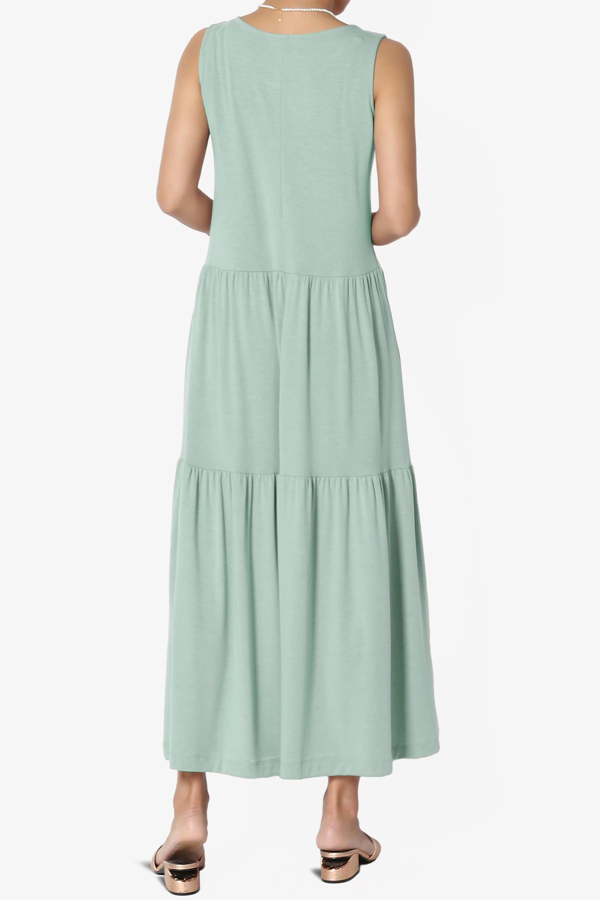 Macie Sleeveless Tiered Jersey Long Midi Dress LIGHT GREEN_2