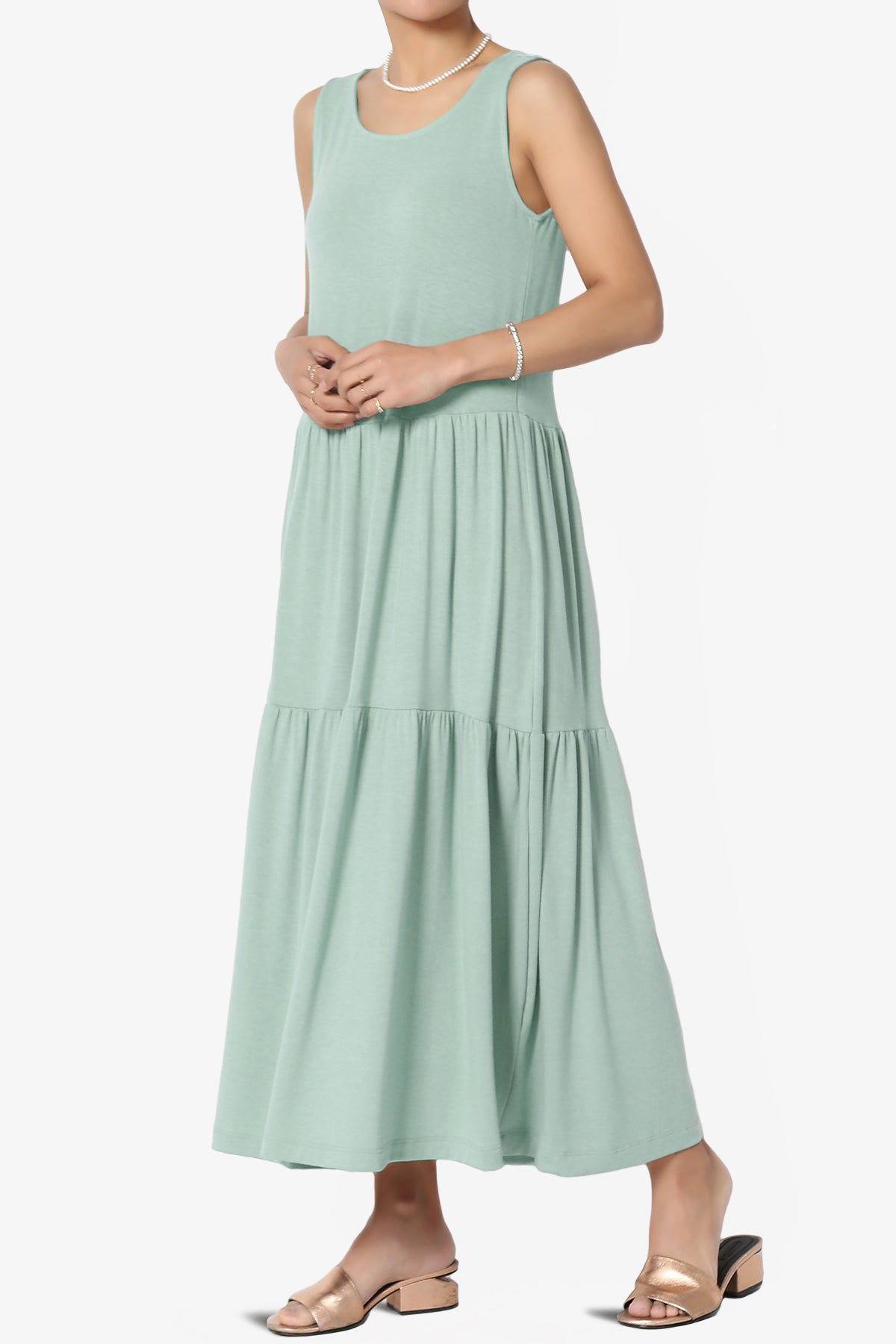 Macie Sleeveless Tiered Jersey Long Midi Dress LIGHT GREEN_3