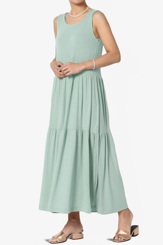 Macie Sleeveless Tiered Jersey Long Midi Dress LIGHT GREEN_3