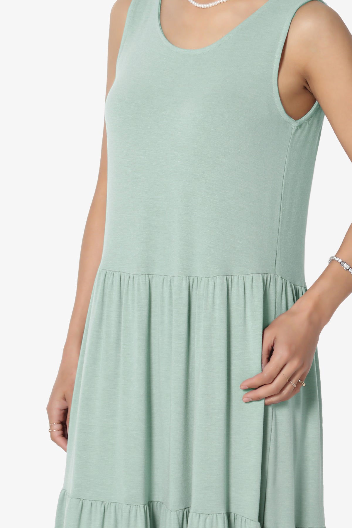 Macie Sleeveless Tiered Jersey Long Midi Dress LIGHT GREEN_5