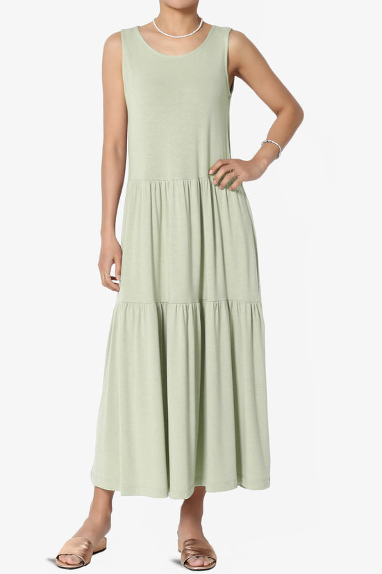 Macie Sleeveless Tiered Jersey Long Midi Dress LIGHT SAGE_1