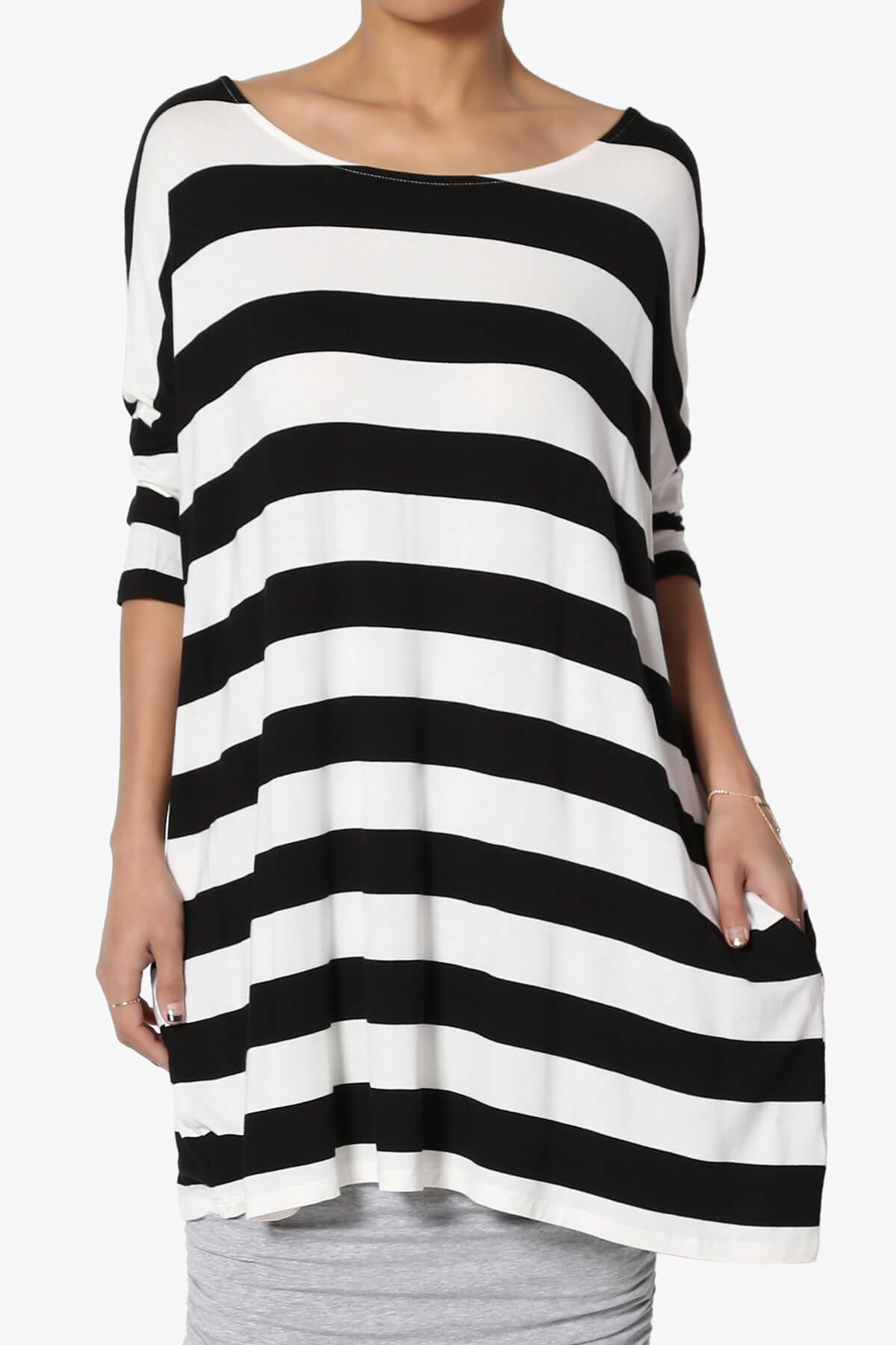 Timp Stripe Drop Shoulder Tunic Top BLACK AND WHITE_1