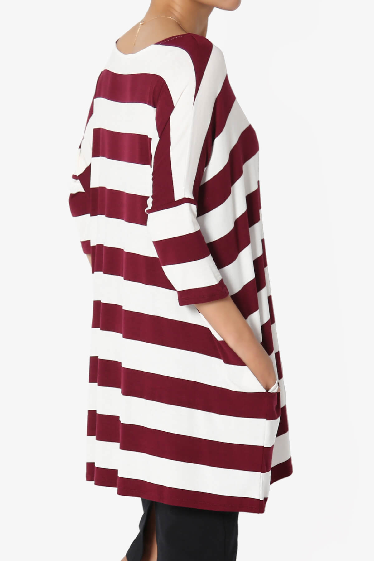 Timp Stripe Drop Shoulder Tunic Top DARK BURGUNDY_4