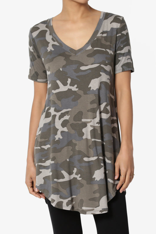 Quintana Camo V-Neck Short Sleeve Top
