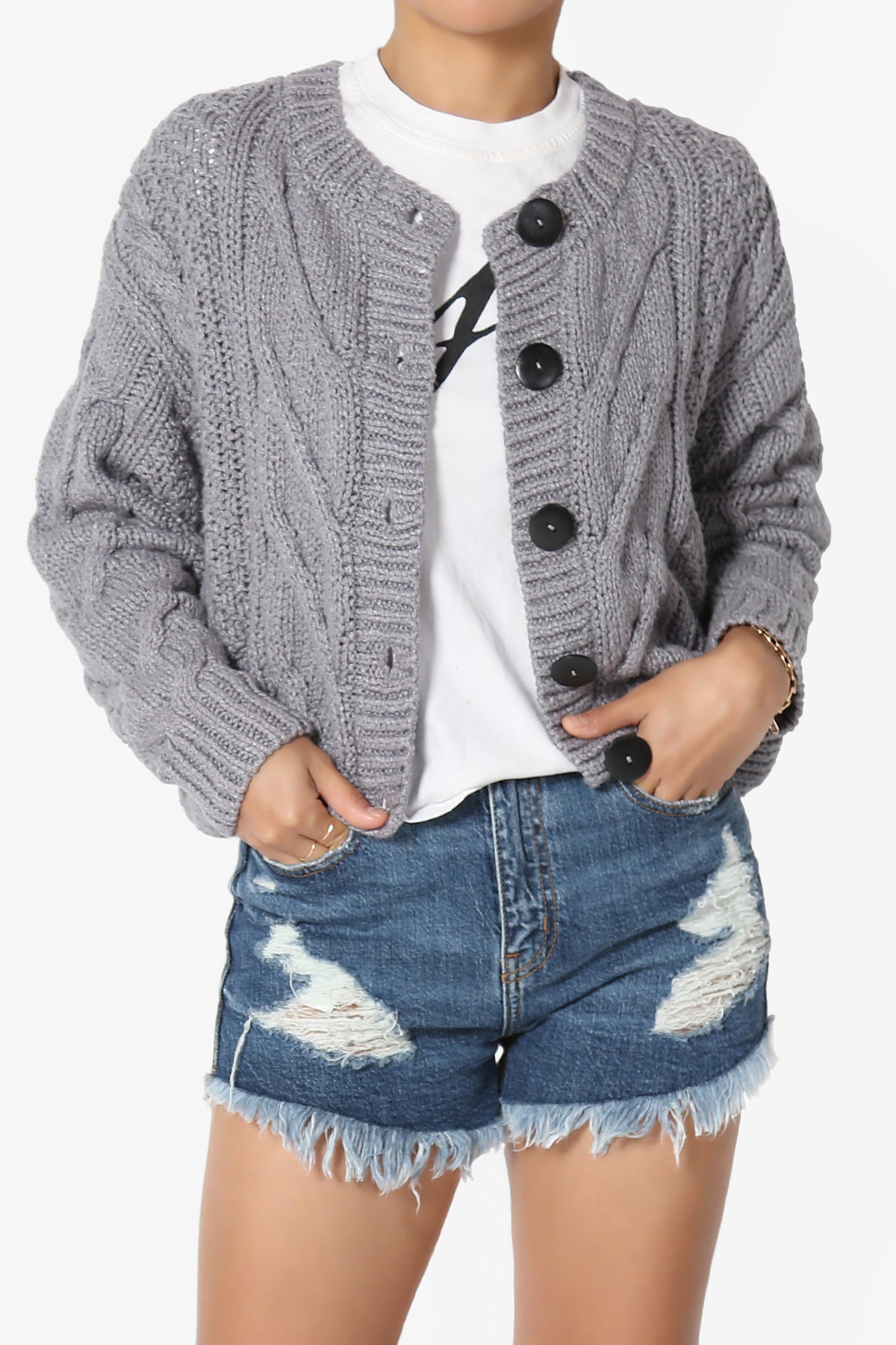 Spain Cropped Cable Knit Sweater Cardigan