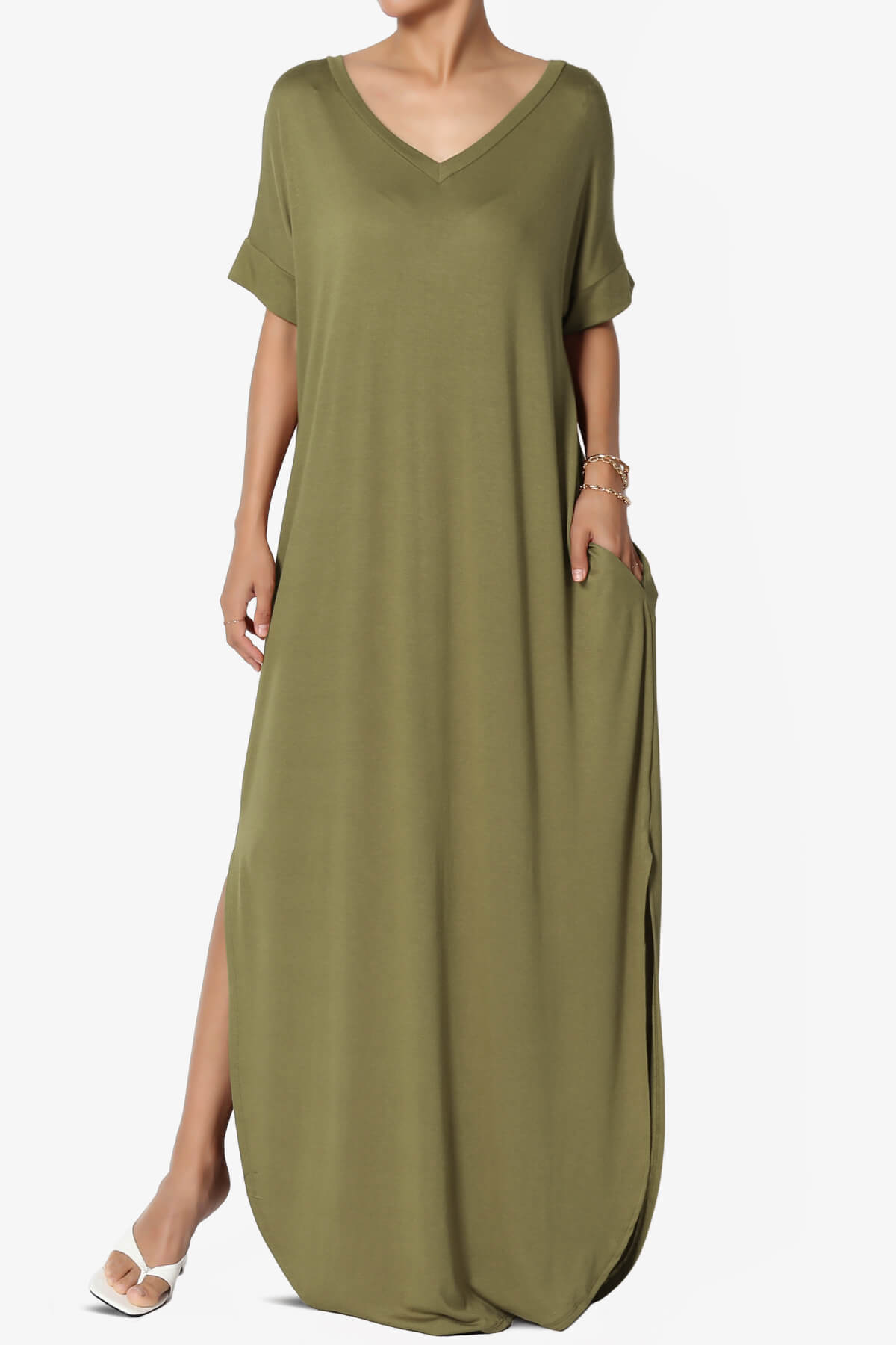 Lunar Pocket T-Shirt Maxi Dress OLIVE KHAKI_3
