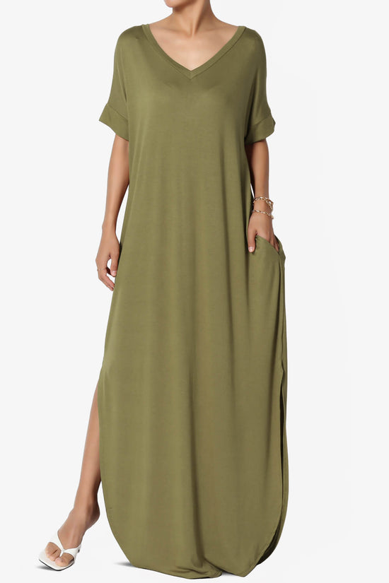 Lunar Pocket T-Shirt Maxi Dress OLIVE KHAKI_3